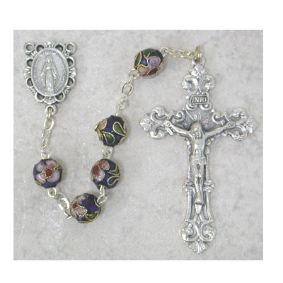 8MM DARK BLUE CLOISONNE ROSARY - 766SF