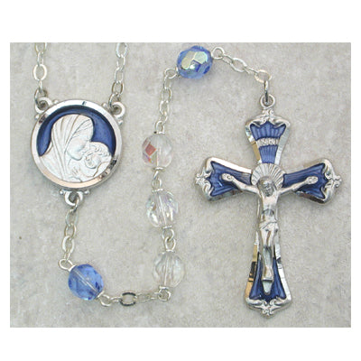 7MM LIGHT BLUE PEARL ROSARY - 775RF