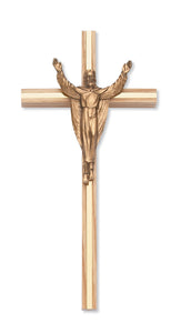 10" OAK RISEN CHRIST CRUCIFIX WITH BRASS INLAY - 79-02407 - Catholic Book & Gift Store 