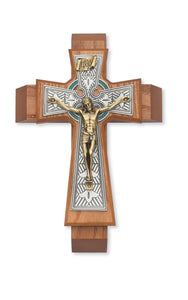 12" WALNUT STAINED CELTIC SICK-CALL CRUCIFIX - 79-42661 - Catholic Book & Gift Store 
