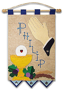 FIRST COMMUNION BANNER KIT WITH PRAYING HANDS/BLUE
