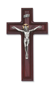 10" CHERRY CRUCIFIX WITH SILVER CORPUS - 80-36 - Catholic Book & Gift Store 
