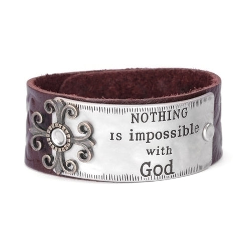 LEATHER BRACELET/NOTHING IS IMPOSSIBLE WITH GOD - 845283212517 - Catholic Book & Gift Store 