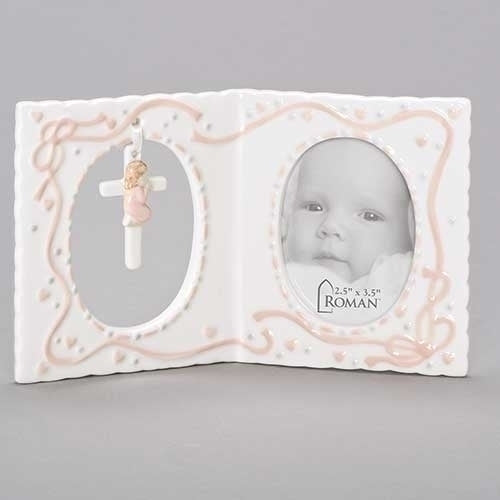 Baby Girl Picture Frame with Hanging Cross