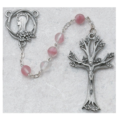 ROSE GLASS 7MM DOGWOOD ROSARY - 995DF - Catholic Book & Gift Store