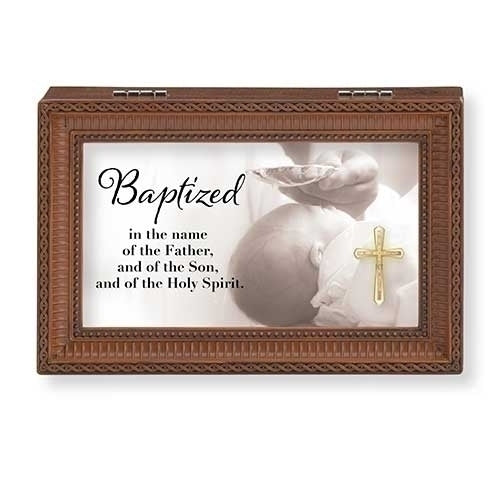 BAPTIZED...BROWN SMALL MUSIC BOX BAPTISM COLLECTION
