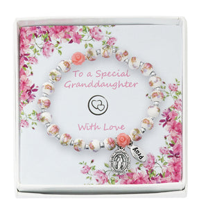 CERAMIC FLOWER STRETCH BRACELET WITH MIRACULOUS MEDAL