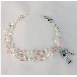 6.5" PINK/WHITE DOUBLE ROSARY BRACELET - BR379 - Catholic Book & Gift Store 