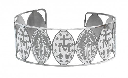 STAINLESS MIRACULOUS CUFF BRACELET - BR502 - Catholic Book & Gift Store 