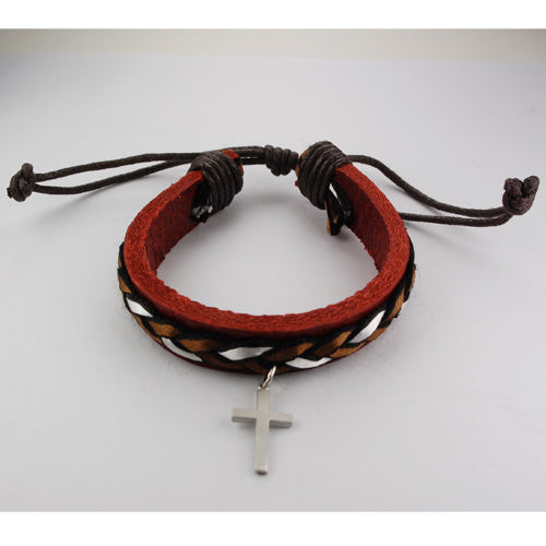 LEATHER BRACELET WITH BROWN RIBBON - BR557C - Catholic Book & Gift Store 