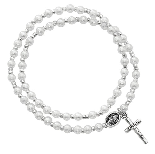 DOUBLE STRETCH ROSARY BRACELET/PEARL - BR750C - Catholic Book & Gift Store 