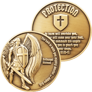 ST MICHAEL ARCHANGEL CHALLENGE COIN/ANTIQUE GOLD PLATED