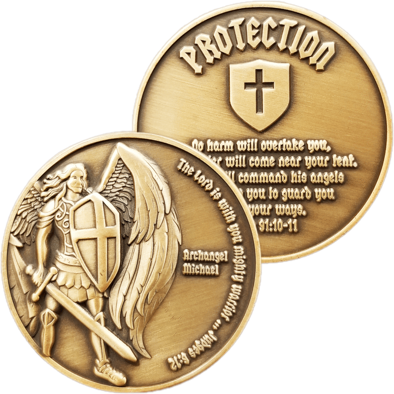 ST MICHAEL ARCHANGEL CHALLENGE COIN/ANTIQUE GOLD PLATED