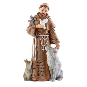 8"H SAINT FRANCIS FIGURE WITH ANIMALS AND PRAYER