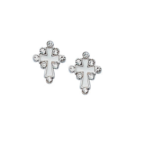 SILVER WHITE & CRYSTAL CROSS - EAR12 - Catholic Book & Gift Store 