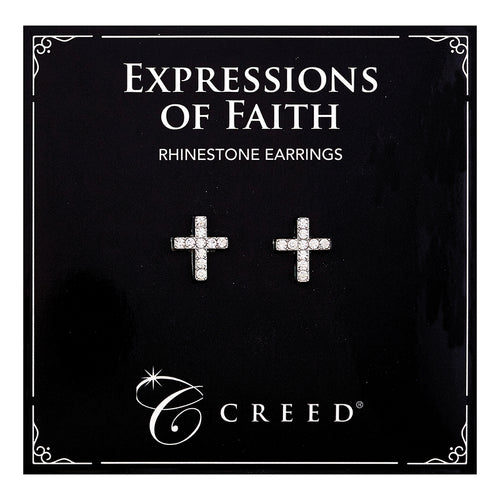 Rhinestone Cross Earring - Silver