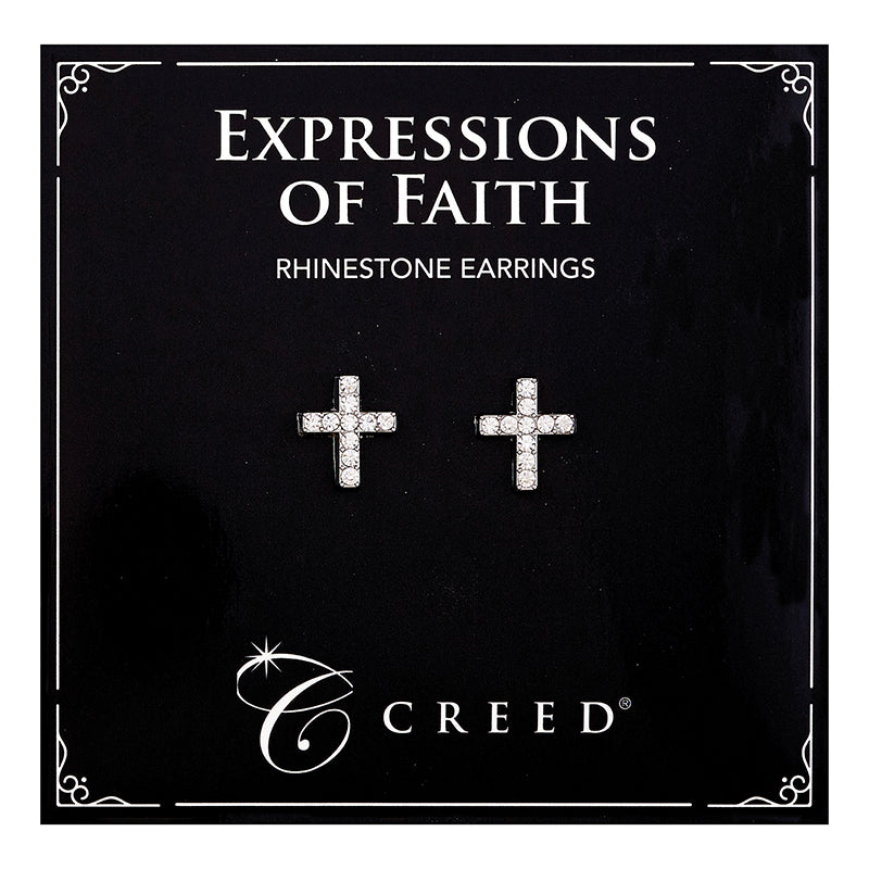 Rhinestone Cross Earring - Silver