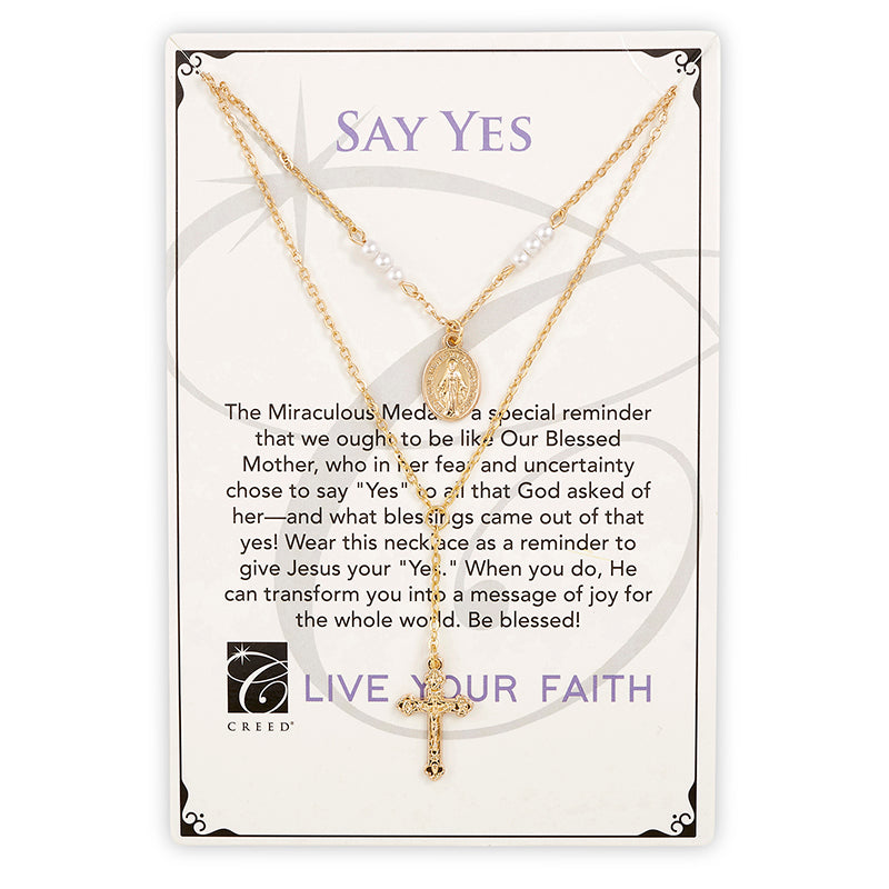 MIRACULOUS MEDAL NECKLACE WITH CRUCIFIX PENDANT