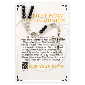 BLACK FIRST HOLY COMMUNION ROSARY/CARDED