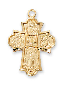 GOLD/STERLING 4-WAY CROSS/18" CH - J1810 - Catholic Book & Gift Store 