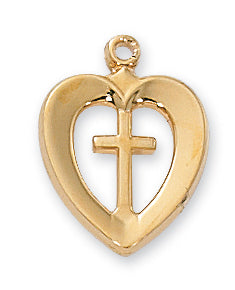 GOLD/STERLING HEART/CROSS 18" CH - J419 - Catholic Book & Gift Store 