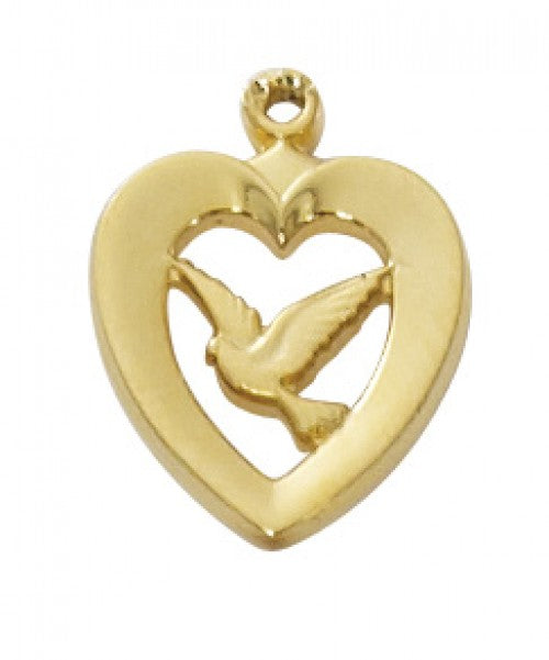 GOLD OVER STERLING SILVER HEART W/DOVE - J638 - Catholic Book & Gift Store 