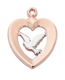 ROSE GOLD STERLING SILVER TWO-TONE DOVE IN HEART
