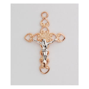 TWO-TONE ROSE GOLD/STERLING SILVER CRUCIFIX PENDANT