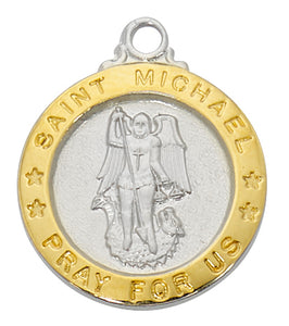 TWO-TONE ST MICHAEL PENDANT WITH 18" CHAIN