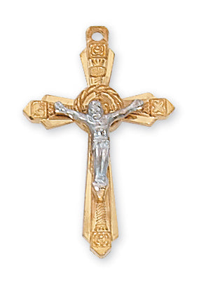 18K GOLD FILLED/STERLING SILVER TUTONE CRUCIFIX - JT8061 - Catholic Book & Gift Store