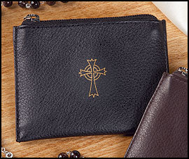 BLK LEATHER ROSARY CASE - KS210 - Catholic Book & Gift Store