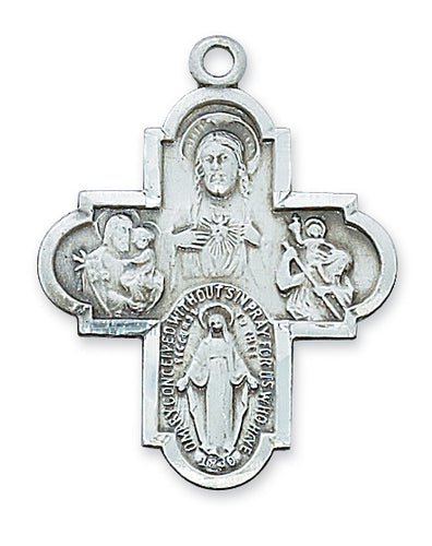 STERLING SILVER 4-WAY MEDAL - L188 - Catholic Book & Gift Store 