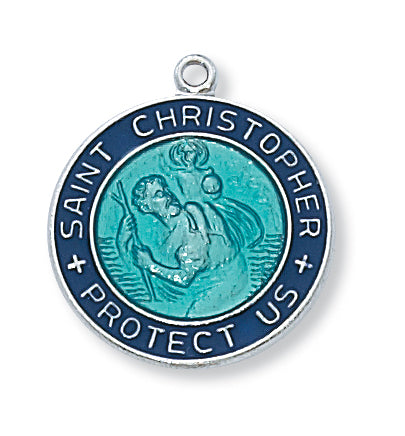 STERLING SILVER ST CHRISTOPHER W/BLUE ENAMEL - L2014 - Catholic Book & Gift Store