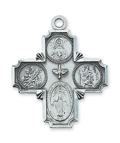 STERLING SILVER 4-WAY MEDAL - L411 - Catholic Book & Gift Store 