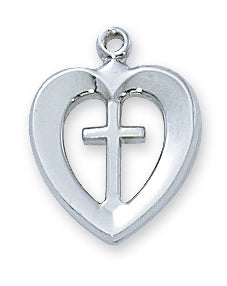 STERLING SILVER HEART/CROSS PENDANT - L419 - Catholic Book & Gift Store 