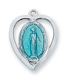 STERLING SILVER MIRACULOUS MEDAL W/HEART - L426ME - Catholic Book & Gift Store