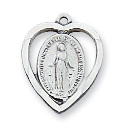 STERLING SILVER MIRACULOUS MEDAL W/HEART - L426MI - Catholic Book & Gift Store
