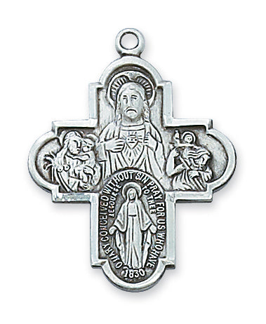 STERLING SILVER 4-WAY MEDAL - L566 - Catholic Book & Gift Store 