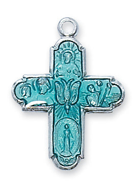 STERLING SILVER BLUE 4-WAY MEDAL - L577 - Catholic Book & Gift Store 