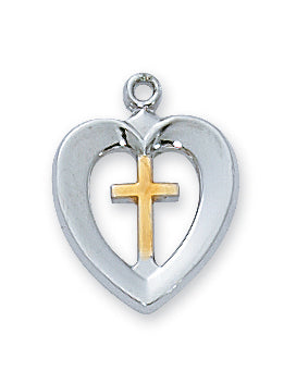 STERLING TUTONE HEART CROSS - L596 - Catholic Book & Gift Store 