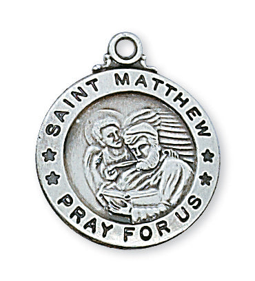 STERLING SILVER ST MATTHEW EVANGELIST MEDAL - L600MWE - Catholic Book & Gift Store 