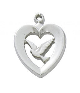 STERLING SILVER HEART W/DOVE PENDANT - L638 - Catholic Book & Gift Store 