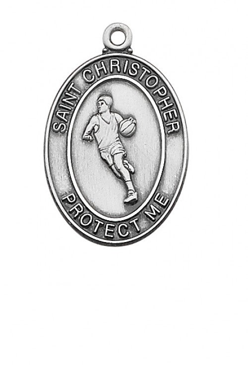 STERLING SILVER BASKETBALL/ST CHRISTOPHER - L675BK - Catholic Book & Gift Store 