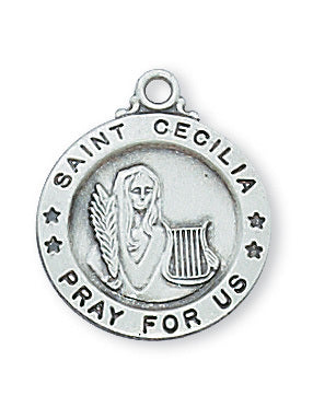 STERLING SILVER ROUND ST CECILIA PENDANT