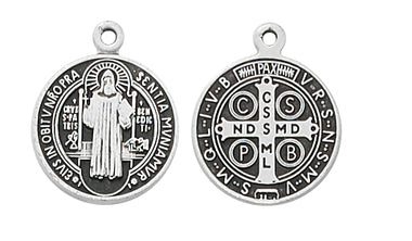 SMALL STERLING ST BENEDICT MEDAL WITH 16