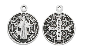SMALL STERLING ST BENEDICT MEDAL WITH 16" CHAIN