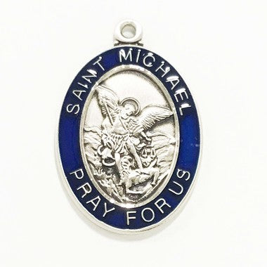 STERLING ST MICHAEL PENDANT WITH BLUE EPOXY