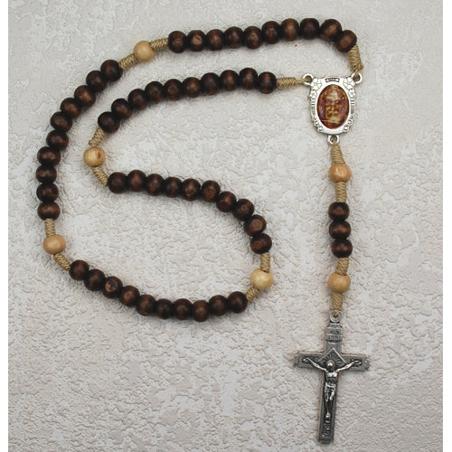 BROWN WOOD/SHROUD OF TURIN ROSARY - P128R - Catholic Book & Gift Store 