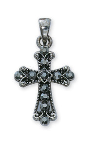 SM/BLACK CRYSTAL CROSS/STERLING PLATED - P51 - Catholic Book & Gift Store 