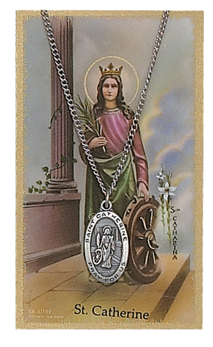 PEWTER ST CATHERINE MEDAL/PRAYER CARD SET - PSD500CT - Catholic Book & Gift Store 
